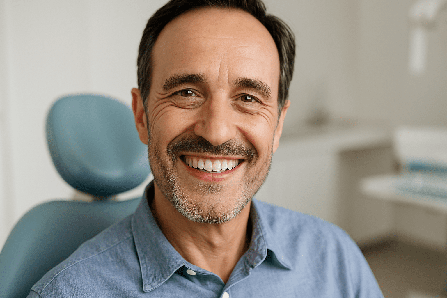 Paciente con encías saludables durante revisión periodontal en clínica